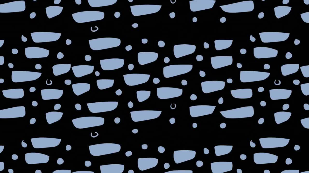 Animation of vibes text in black and white on yellow and black banners over blue shapes on black