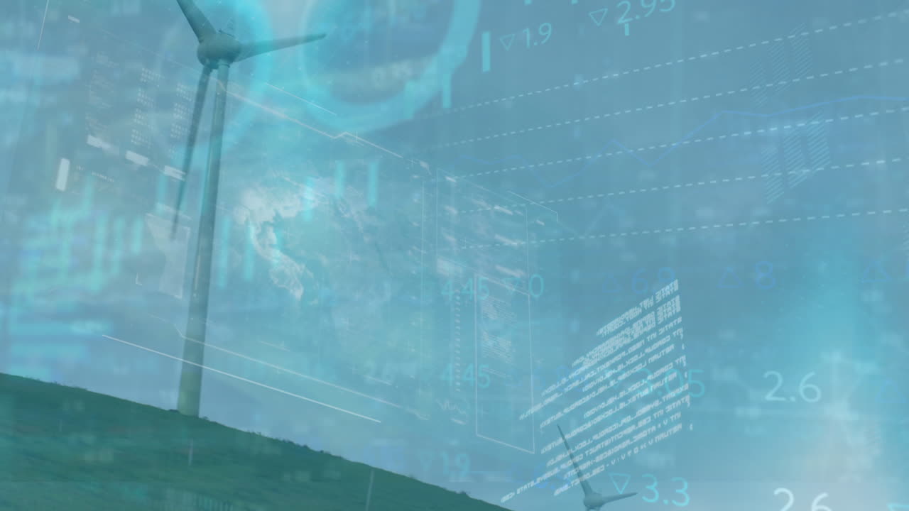 풍력 터빈을 통해 금융 데이터 처리의 애니메이션