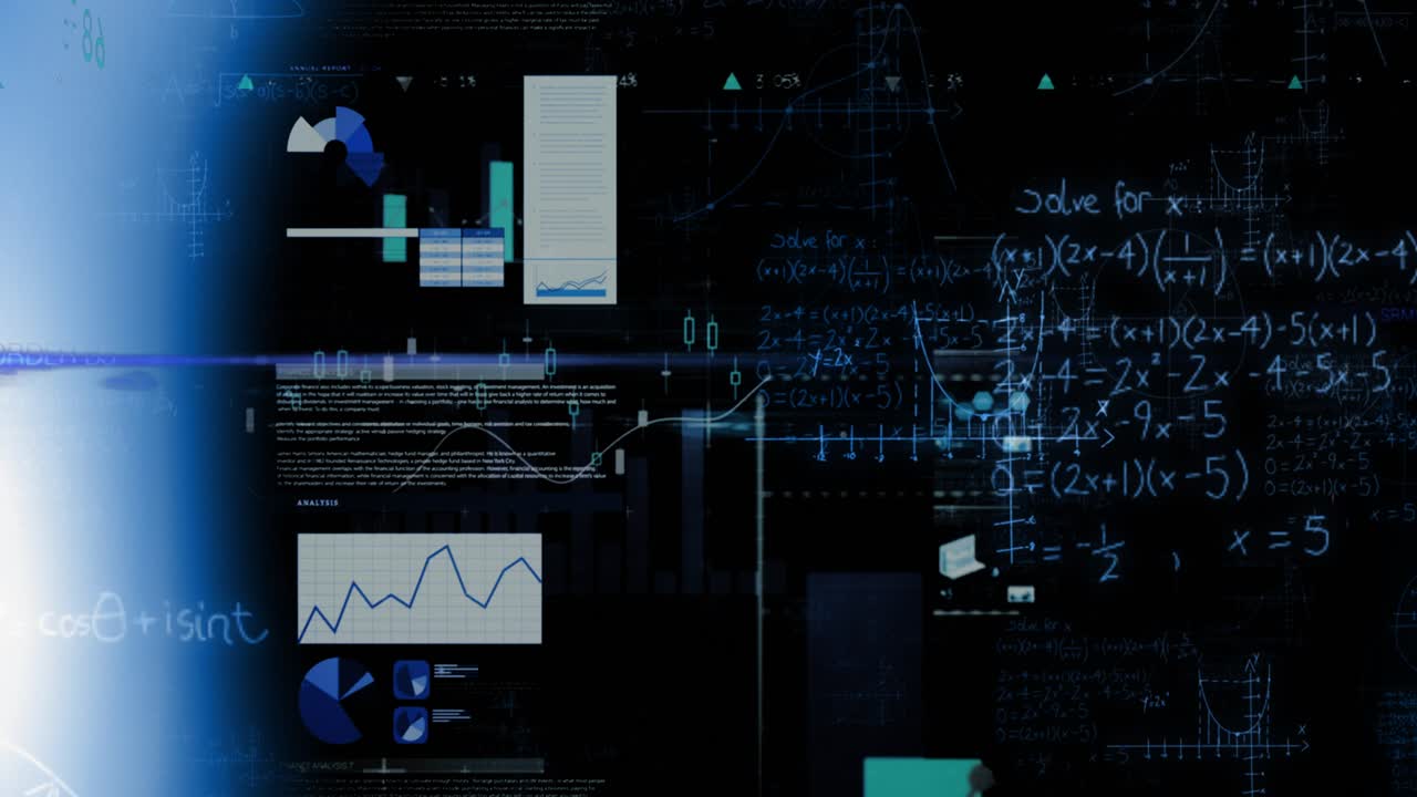 Animation of data processing over black background
