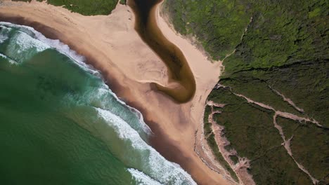 Glenrock Beach With Glenrock Lagoon In New South Wales, Australia - Drone Top Down