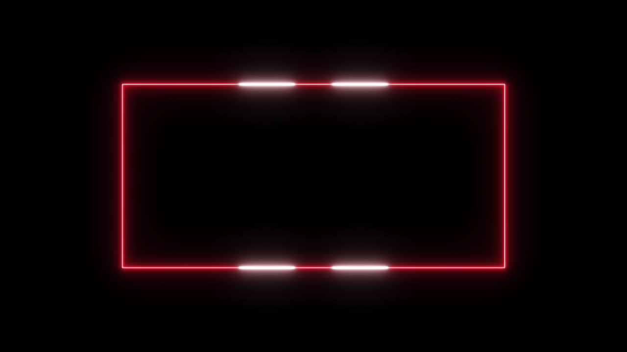 Cadre rectangulaire animé en néon rouge avec des lumières blanches mouvantes