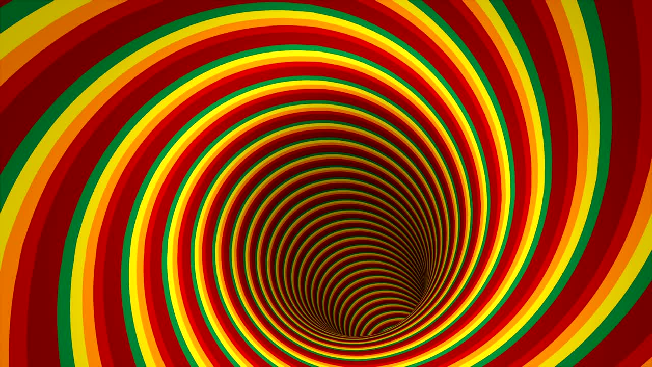 Tunnel astratto a spirale in stile cartone animato, imitazione di un viaggio nell'universo, sfondo generato al computer, rendering 3D.
