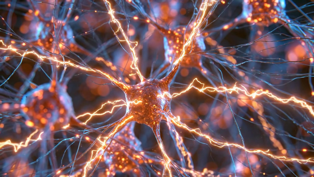 Glowing Neural Cells Connecting Through an Active Microscopic Network Visualization