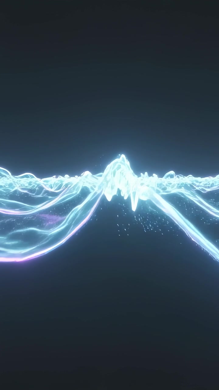 Vertical video: Pulsing ribbon starting low, rising, forming peaks, emitting sparks in dark field