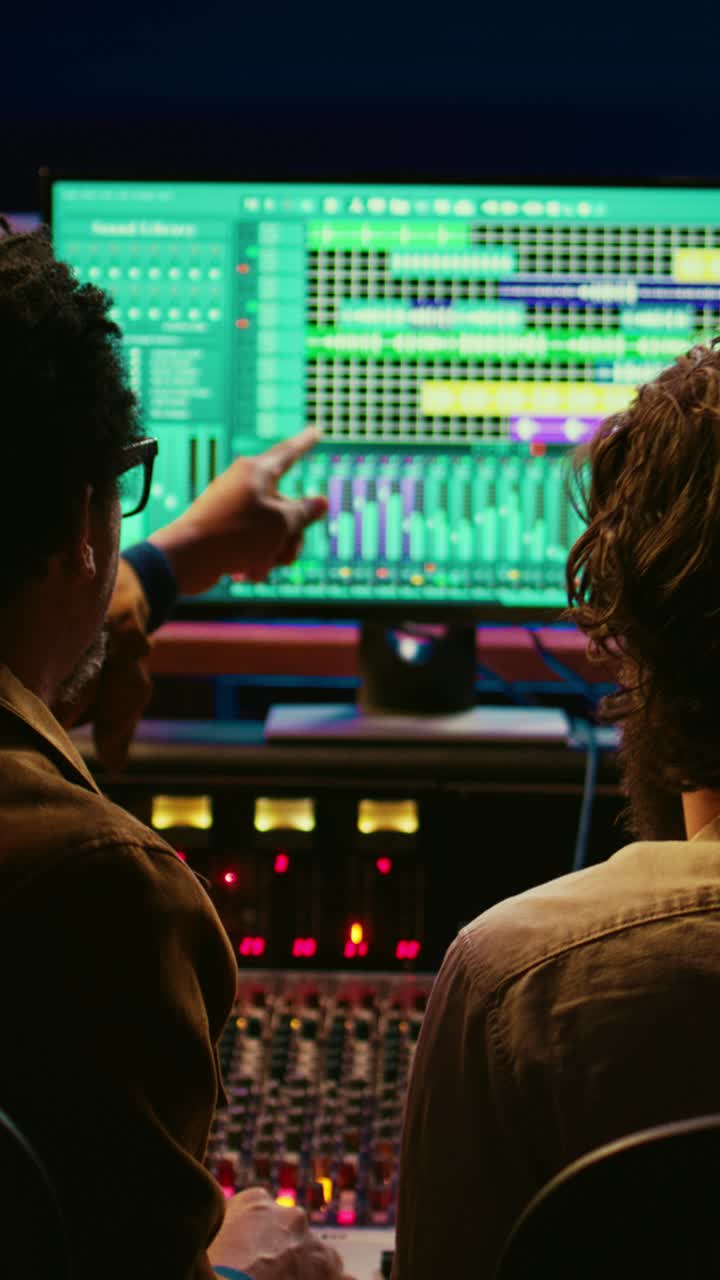 Sound Engineers Collaborating on Music Production in a Recording Studio