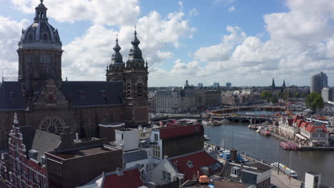 Close-Up-Aerial-of-Basilica-of-Saint-Nicholas,-Amsterdam