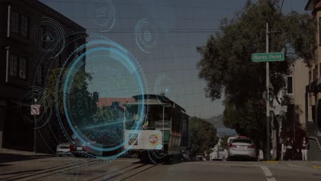 Animation-Eines-Datenschutztextbanners-Und-Eines-Digitalen-Symbols-Gegen-Den-Stadtverkehr