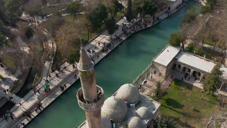 aerial view of balikligol (pool of abraham) in sanliurfa. 4k footage in turkey