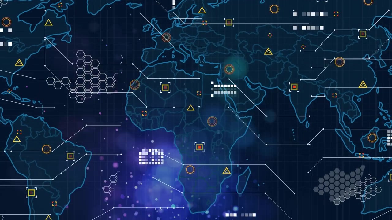 Animation of text with globe and network of connections