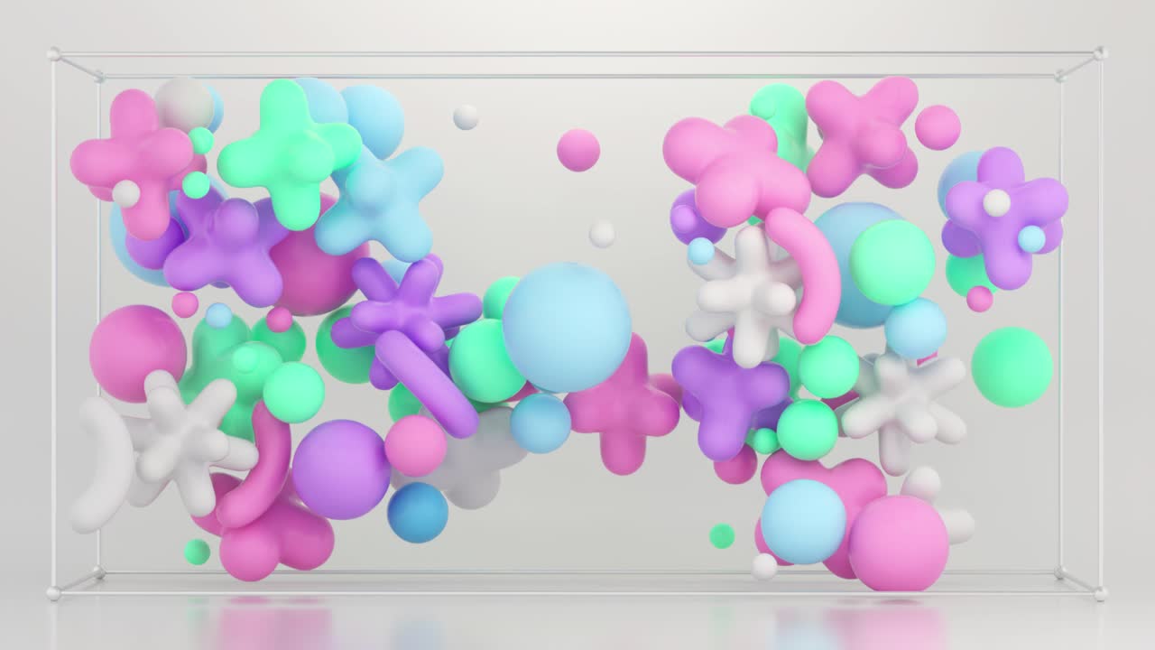 Abstract Colorful Geometric Shapes in a Glass Box