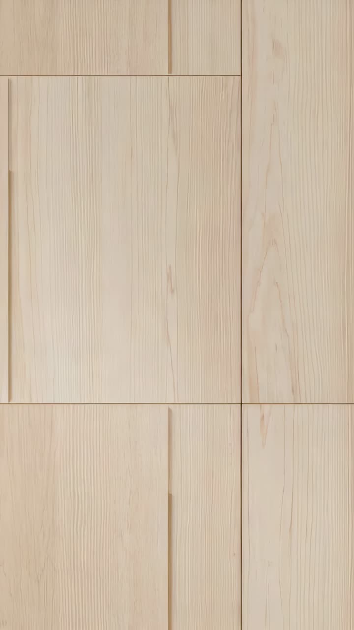 Vertical video: Camera panning across light wood floor in room after framing shifts, showing seams