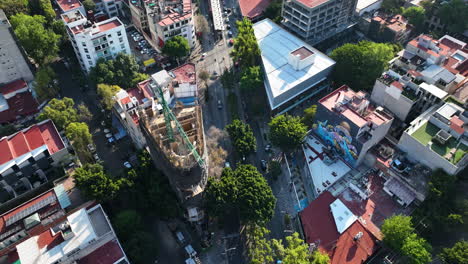 drone aéreo de la ciudad de méxico en la hora mágica, ojo de pájaro, construcción