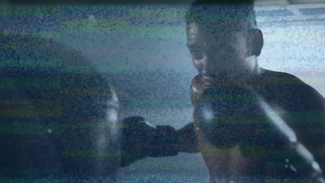 체육관에서 아프리카계 미국인 남성 권투 선수의 구타에 대한 간섭 애니메이션