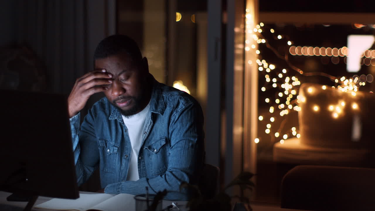 Man working late at night