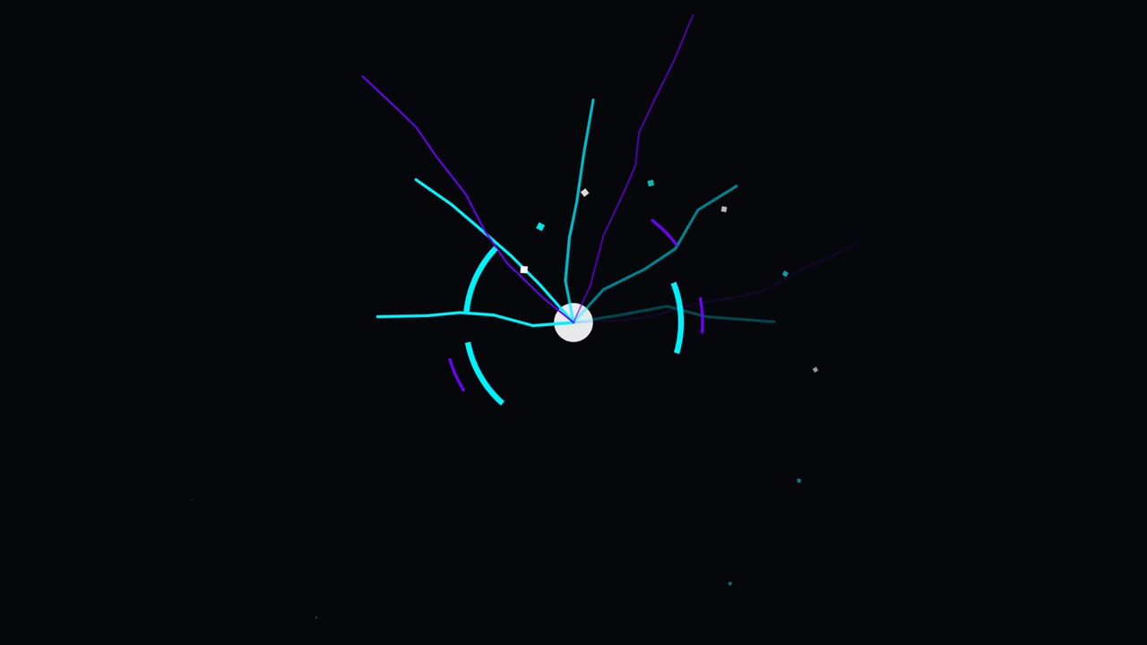 Abstract Digital Motion Graphic with Rotating Radial Lines and Particles