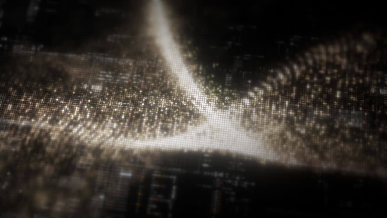 Abstract particle motion with vibrant colors, digital flowing particles, VR, futuristic sci-fi, tech innovation, and immersive cyber space background