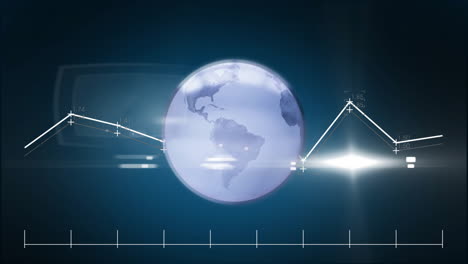 Animation-of-globe-and-data-processing-on-dark-background