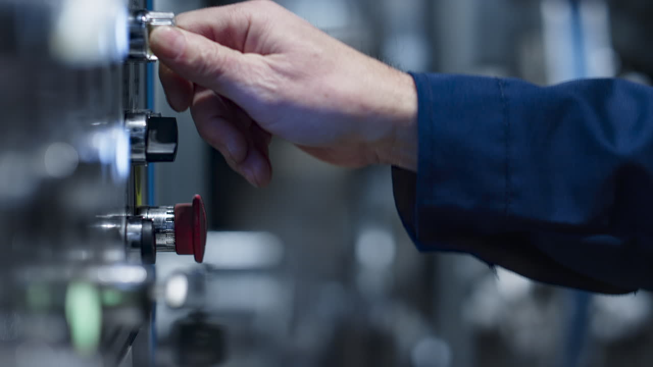 현대 기술 생산 기계 를 운영 하는 상세 한 타이어 공장 노동자