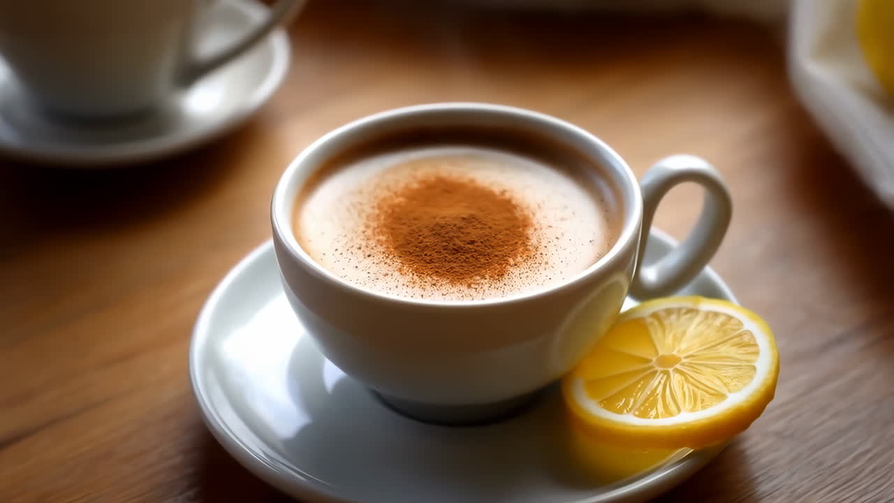 Warm Beverage with Cinnamon and Lemon Slice