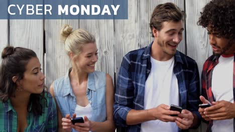 cyber monday text and friends using mobile phone 4k