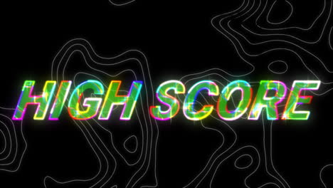 Animation-Des-Highscore-Textes-Auf-Neonfarbenem-Musterhintergrund