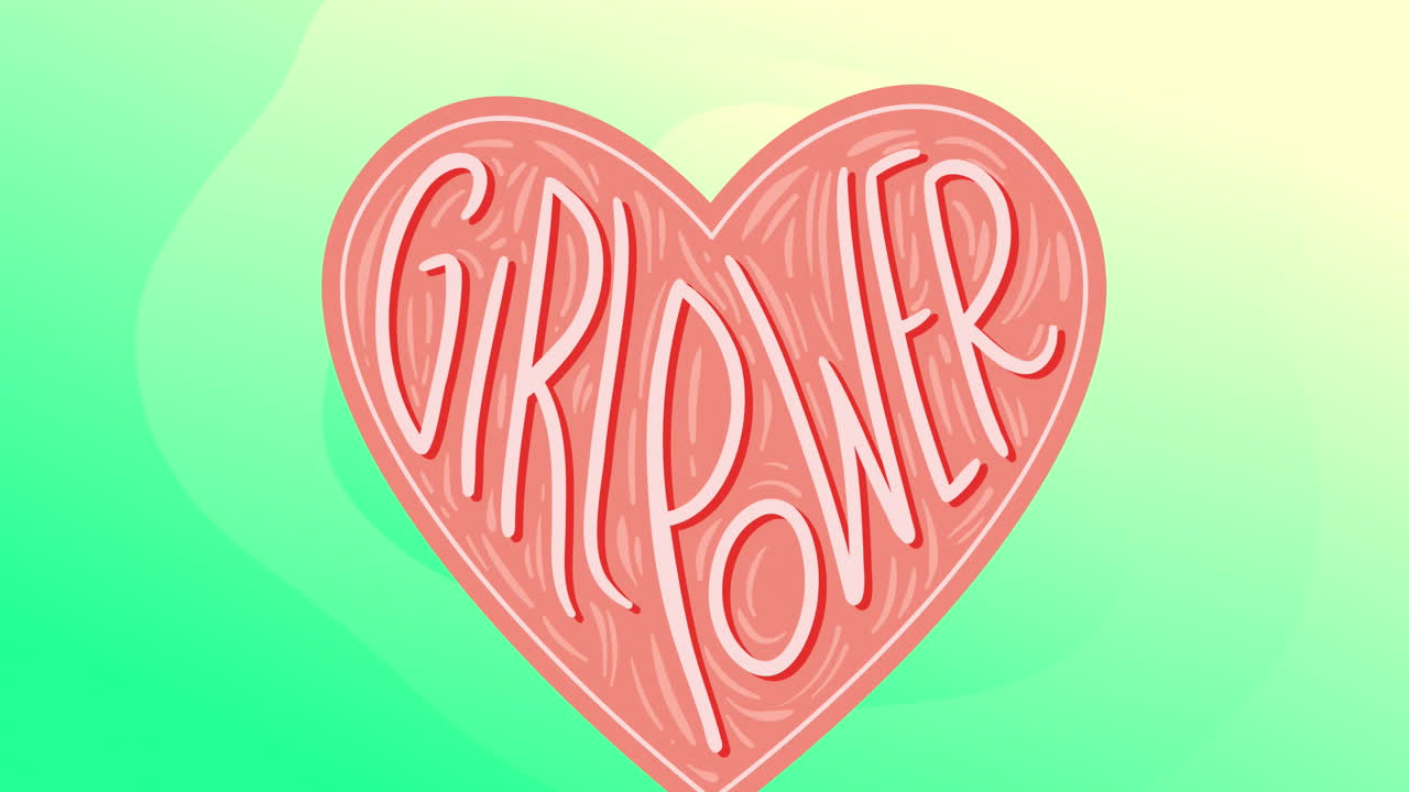 Animazione del testo "girl power" in un cuore su sfondo verde