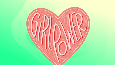 animación del texto del poder de la niña en corazón sobre fondo verde