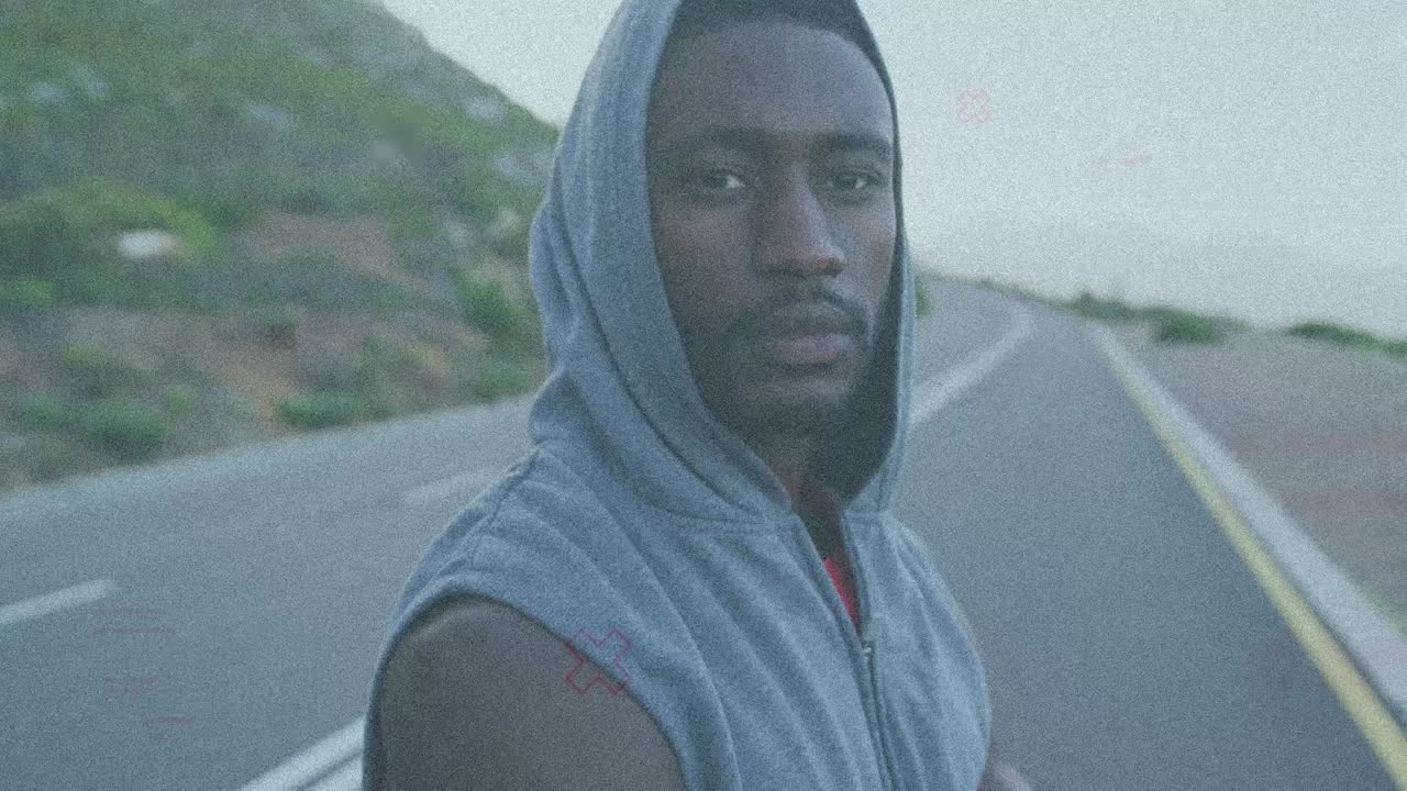 animación del procesamiento de datos sobre un deportista afroamericano