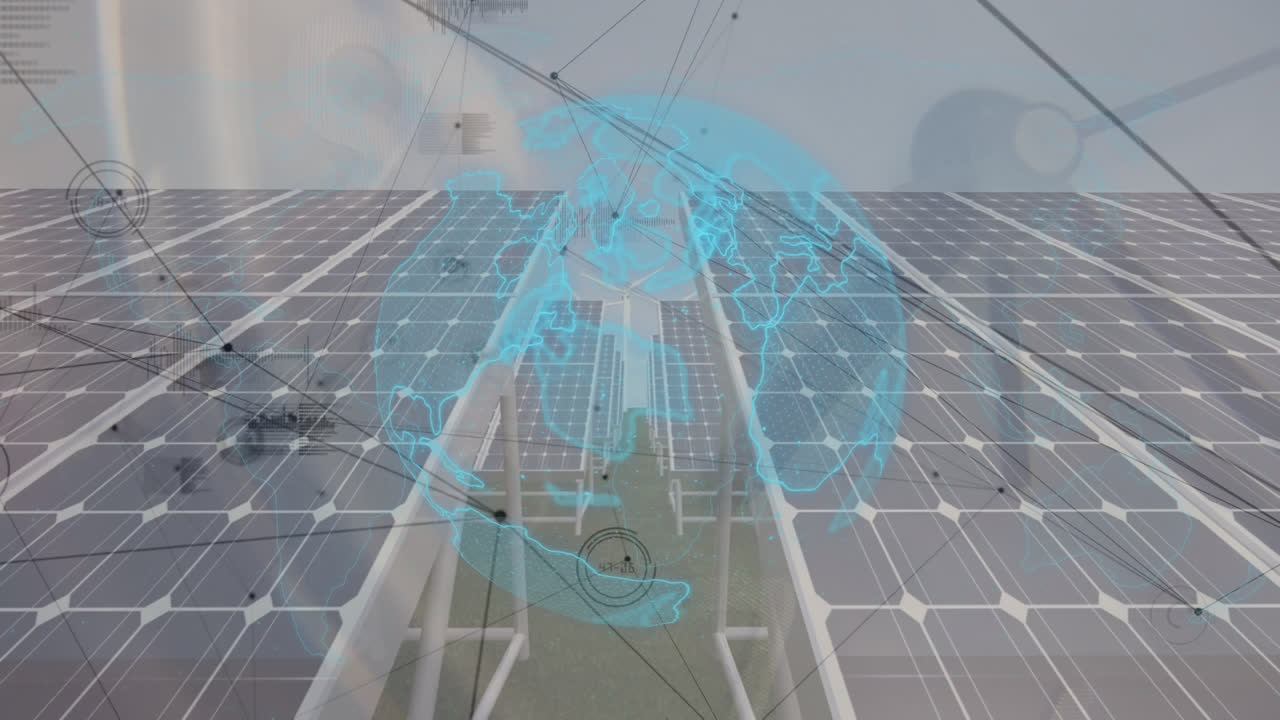 анимация глобуса и соединений через солнечные панели