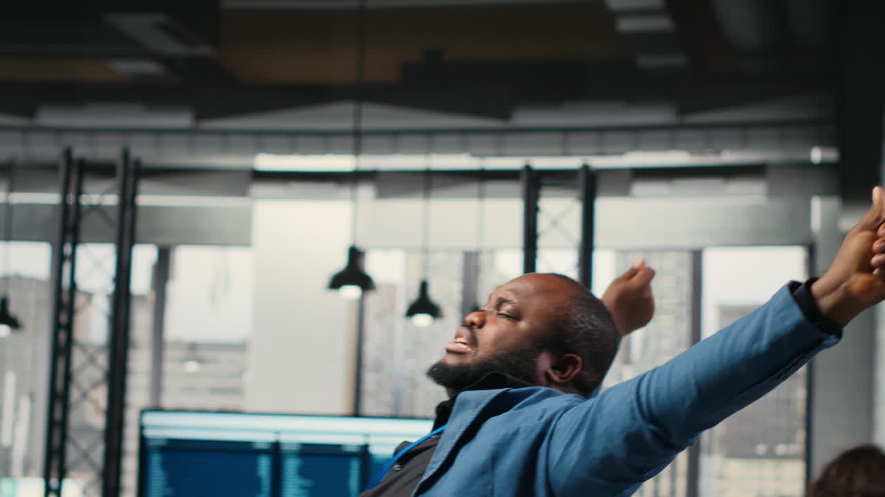Vertical Video African american man with a stiff neck and backache stretching his muscles