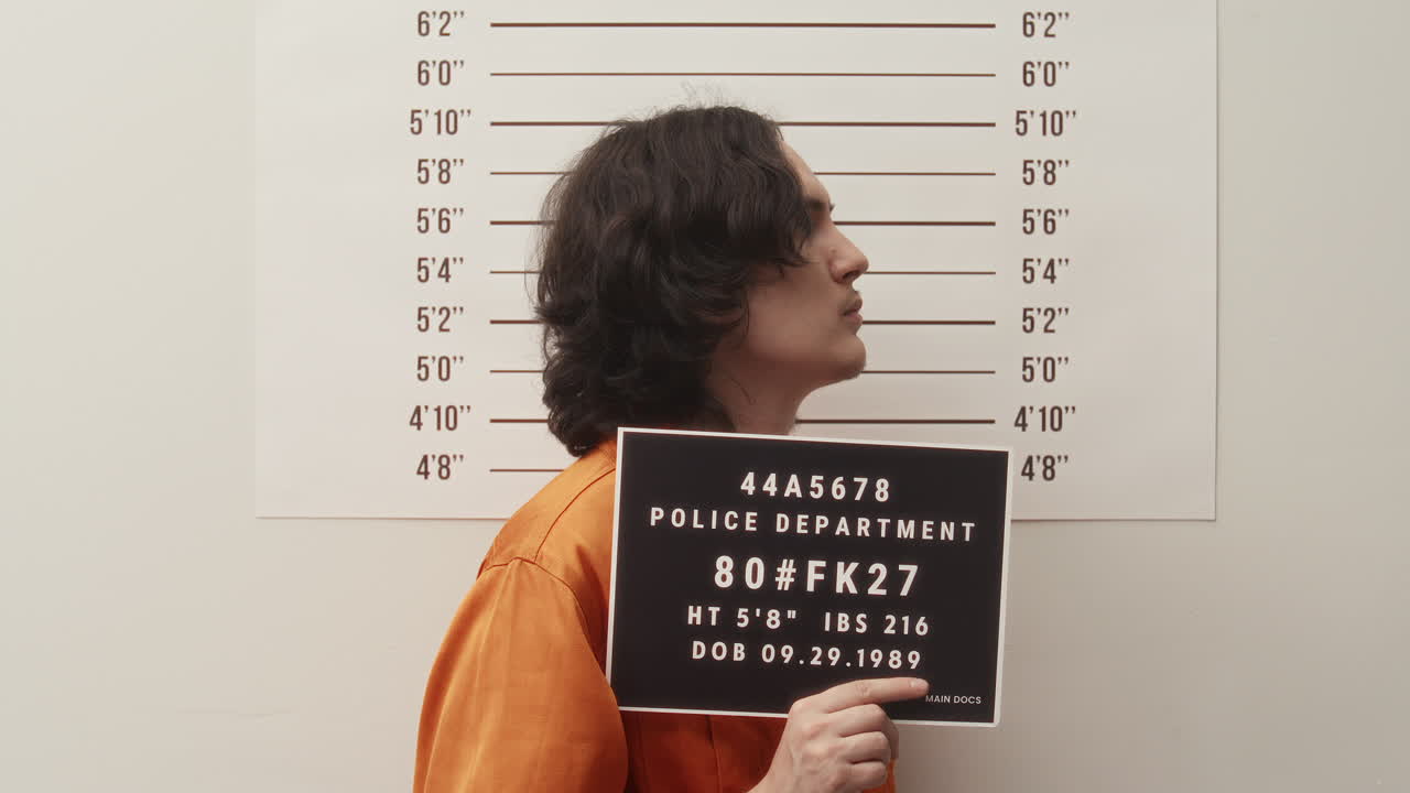 Inmate Posing for Mugshots during Police Booking Procedure