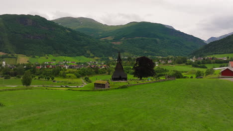 Hopperstad-Stave-Church,-village-of-Vikøyri-in-Vik-Municipality,-Norway