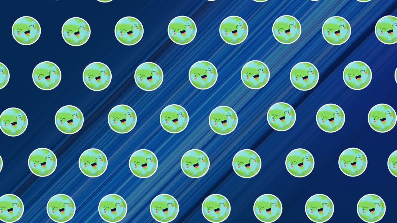 Animation of smiling globes icons over blue lines