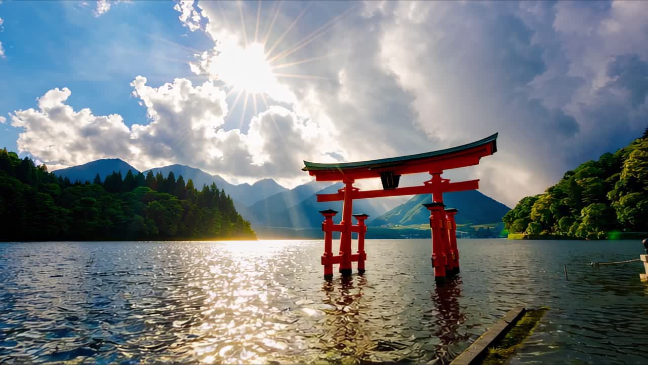 puerta japonesa de torii en un lago
