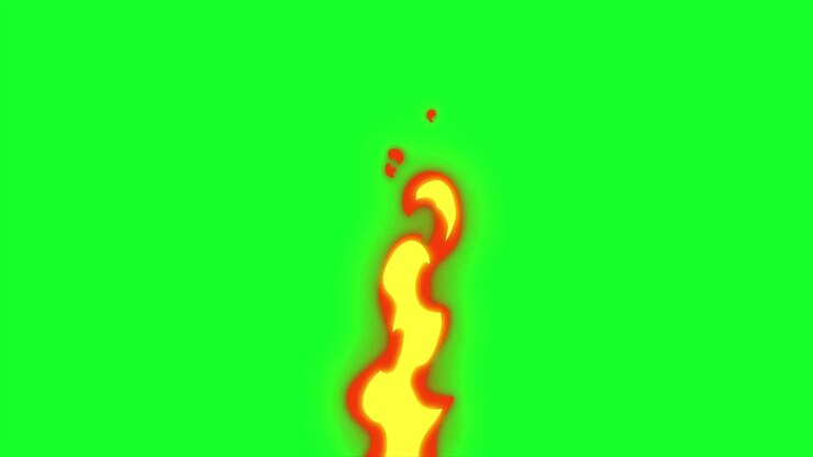 Cartoon fire loop transition animation on green screen. Cartoon fire animation with key color. Chroma key, 4K video