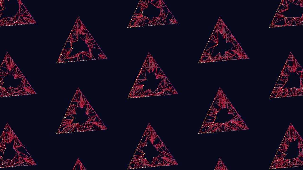 Abstract low poly triangle network pattern on dark background, seamless motion