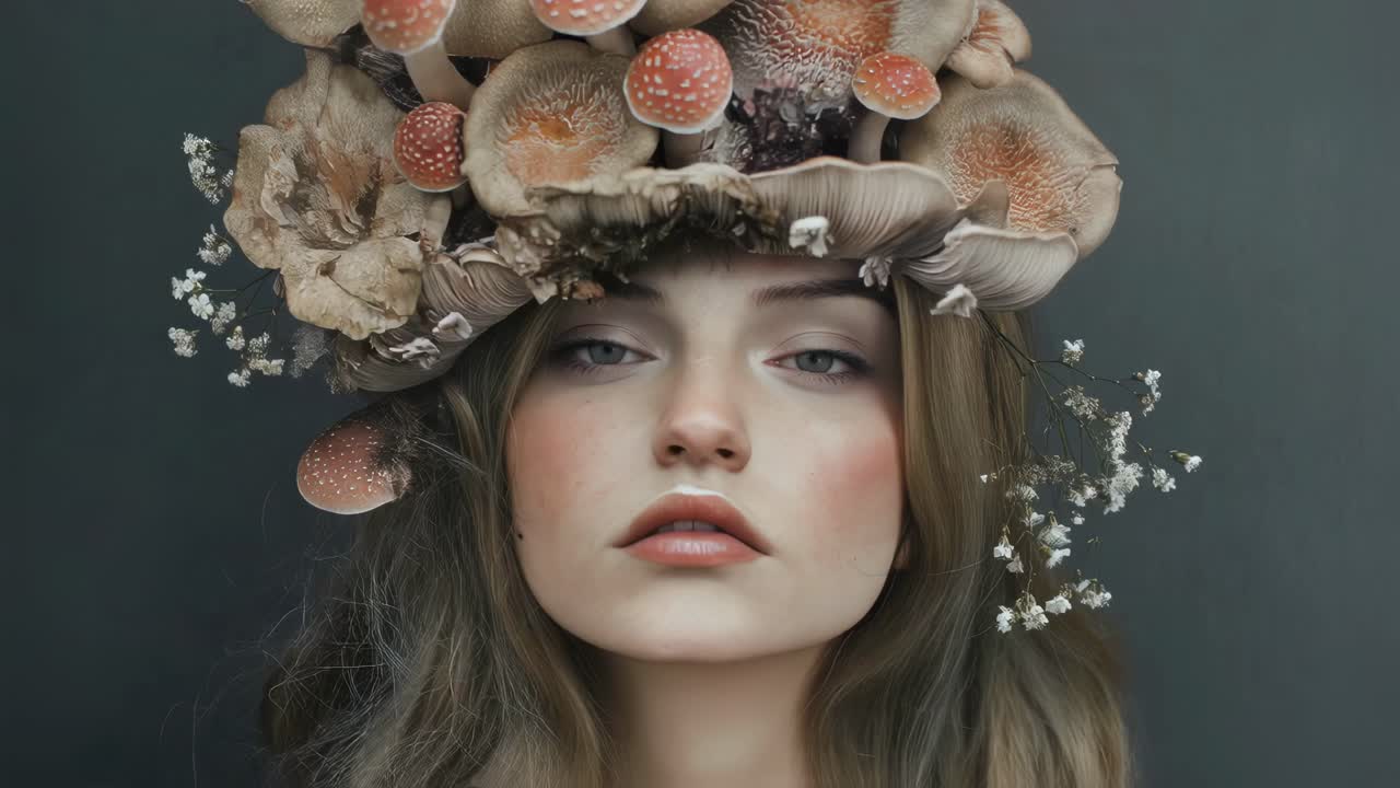 Woman with Mushroom and Flower Crown