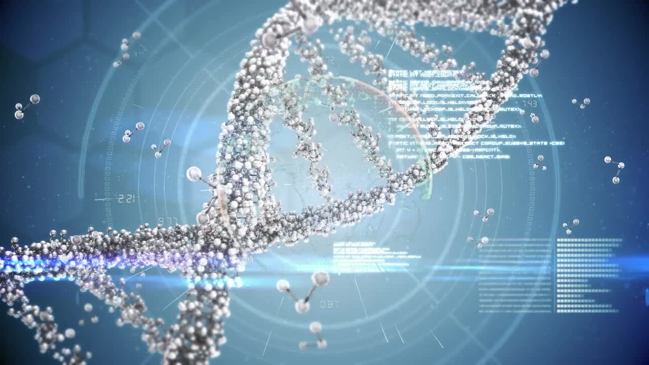 의료 데이터 처리 위에 회전하는 dna 가닥의 애니메이션
