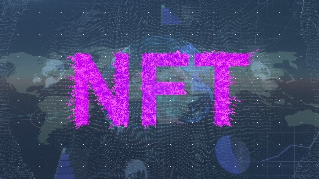 Animazione della scritta NFT su cervello digitale ed elaborazione dati