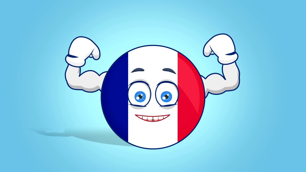 Icona cartone animato: bandiera Francia, potenza con animazione del viso e canale alfa.