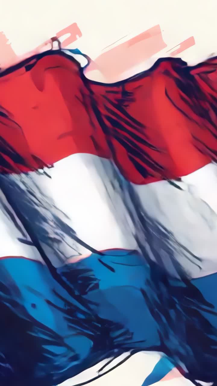 Vertical video: Gust causing rippling stylized flag fluttering in graphic art with pastel strokes