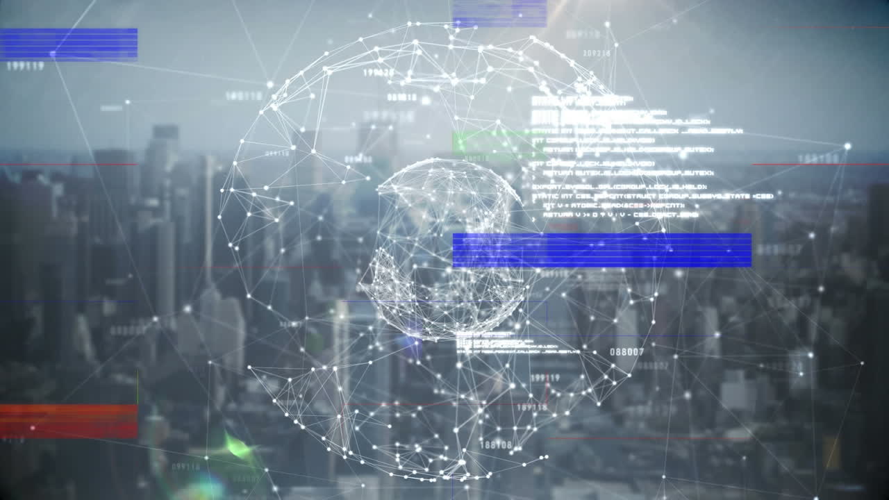 Digitally generated animation of a 3d turning globe with sizzling in foreground