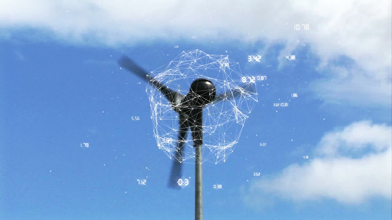 숫자와 풍력 터빈을 가진 비대칭적인 선