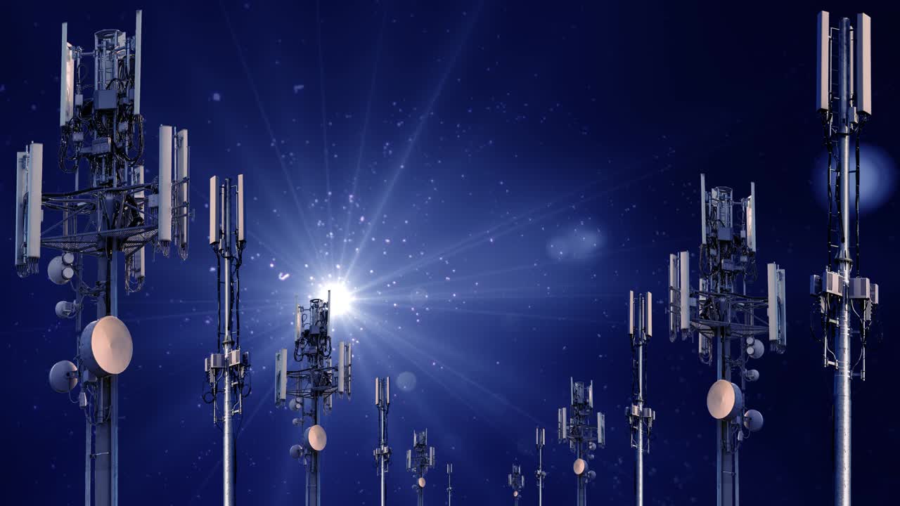 Looping composition 3d video of 5G network mobile telecommunication cell towers