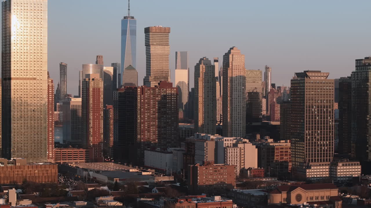 Jersey City e Manhattan ao pôr do sol