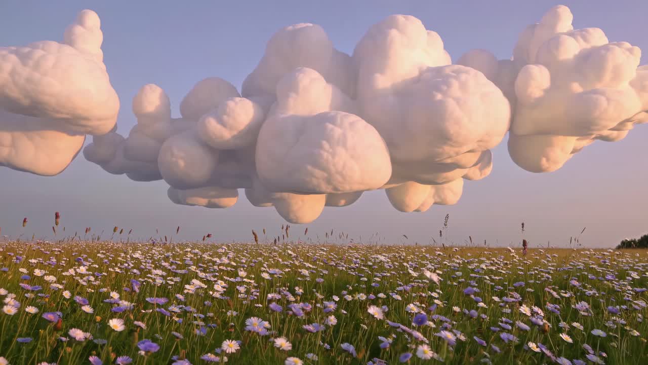 Floating Clouds over a Field of Flowers