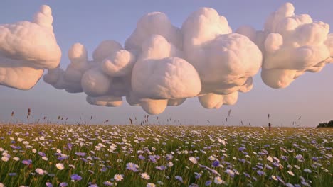 floating clouds over a field of flowers