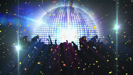 animation von lichtpunkten und disco-ball über tanzenden menschen