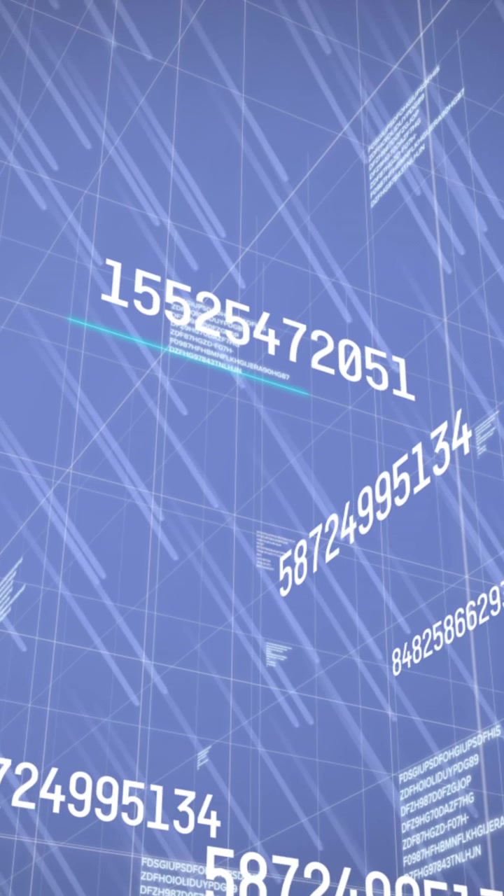 Animation of data processing and grid on blue background