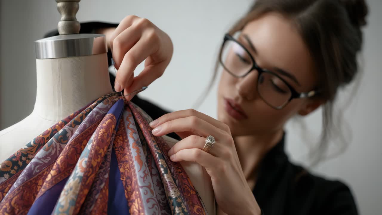 Woman Fashion Designer Sewing a Dress
